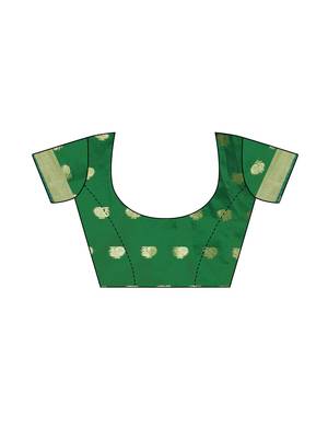 Green woven cotton poly saree with blouse 5