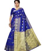 Royal blue woven cotton poly saree with blouse