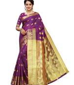 Purple woven cotton poly saree with blouse