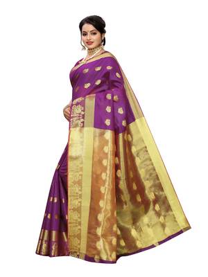 Purple woven cotton poly saree with blouse 2