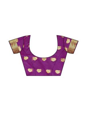 Purple woven cotton poly saree with blouse 5