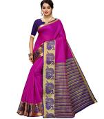 Rani pink woven cotton poly saree with blouse