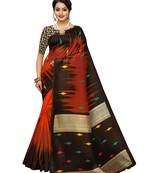 Rust Printed Poly Silk Saree With Blouse