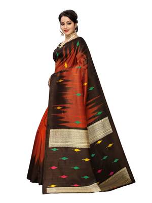 Rust Printed Poly Silk Saree With Blouse 2