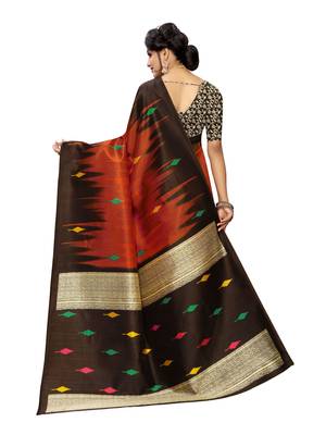 Rust Printed Poly Silk Saree With Blouse 4