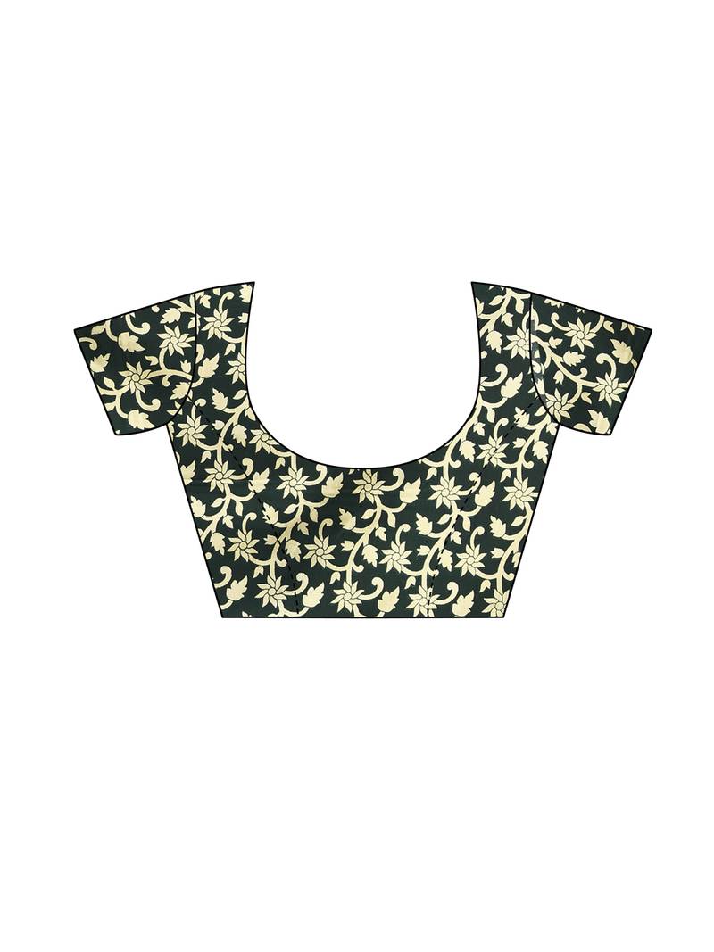 Green Printed Poly Silk Saree With Blouse