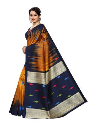 Mustard printed poly silk saree with blouse 3