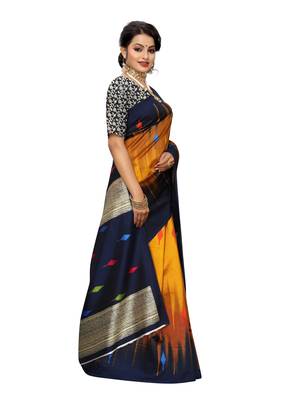 Mustard printed poly silk saree with blouse 4