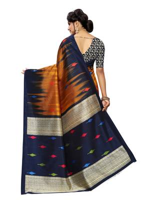 Mustard printed poly silk saree with blouse 5