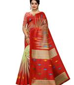 Beige Printed Poly Silk Saree With Blouse