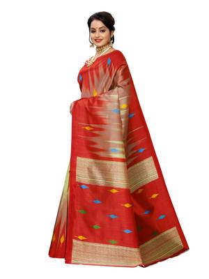 Beige Printed Poly Silk Saree With Blouse 2