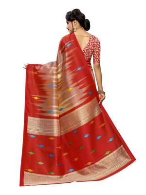 Beige Printed Poly Silk Saree With Blouse 4