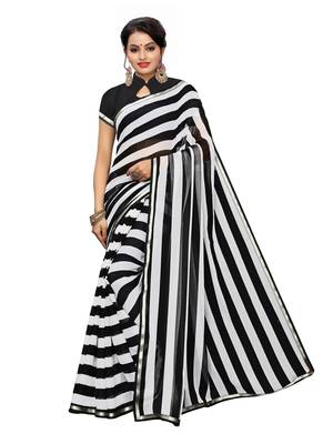 Black Printed Chiffon Saree With Blouse 1