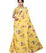 Yellow printed georgette saree with blouse