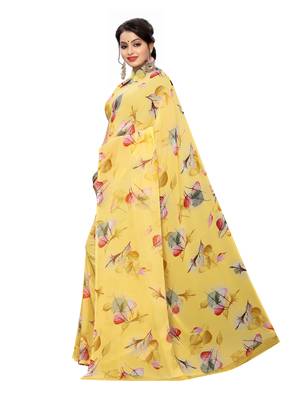 Yellow printed georgette saree with blouse 2