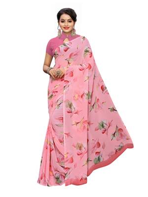 Pink Printed Georgette Saree With Blouse 1