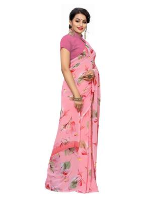 Pink Printed Georgette Saree With Blouse 3
