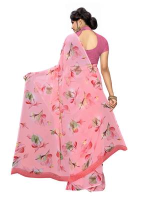 Pink Printed Georgette Saree With Blouse 4