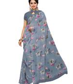 Grey printed georgette saree with blouse