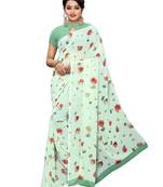 Light green printed georgette saree with blouse