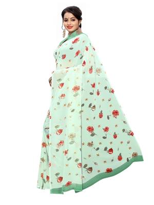 Light green printed georgette saree with blouse 2