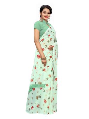 Light green printed georgette saree with blouse 3