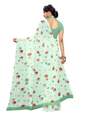 Light green printed georgette saree with blouse 4