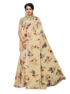 Beige Printed Georgette Saree With Blouse 1