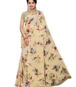Beige Printed Georgette Saree With Blouse