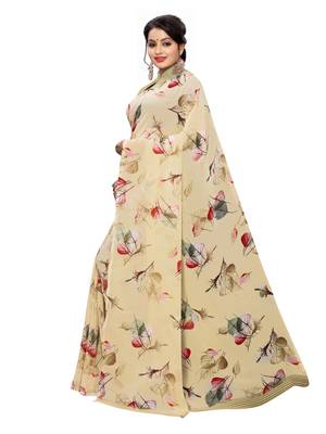 Beige Printed Georgette Saree With Blouse 2