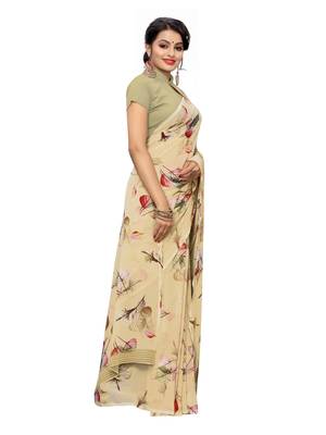 Beige Printed Georgette Saree With Blouse 3