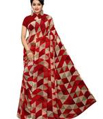 Red printed georgette saree with blouse