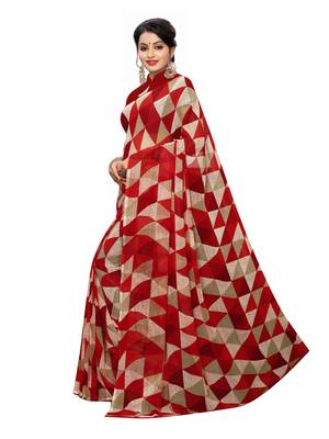 Red printed georgette saree with blouse 2