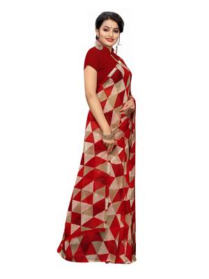 Red printed georgette saree with blouse 3