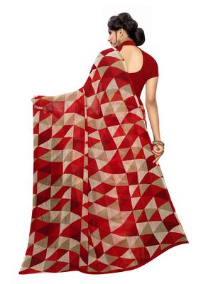 Red printed georgette saree with blouse 4