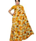 Mustard printed georgette saree with blouse