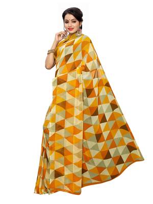 Mustard printed georgette saree with blouse 2