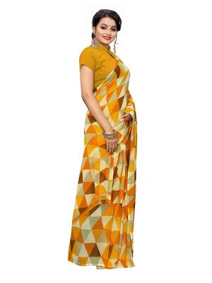 Mustard printed georgette saree with blouse 3