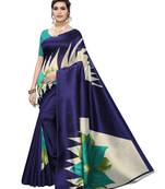 Blue printed poly silk saree with blouse