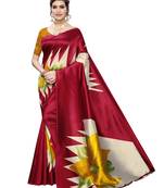 Red printed poly silk saree with blouse