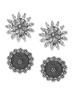 Infuzze Set of 2 Oxidised Silver-Toned Classic Studs 3
