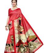 Red Printed Poly Silk Saree With Blouse