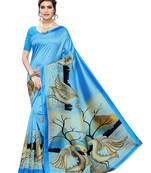 Sky blue printed poly silk saree with blouse