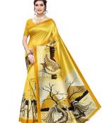 Yellow printed poly silk saree with blouse