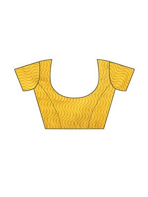 Yellow printed poly silk saree with blouse 5