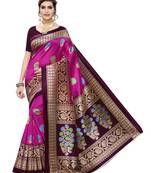 Pink Printed Poly Silk Saree With Blouse