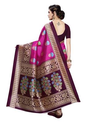 Pink Printed Poly Silk Saree With Blouse 4