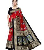 Red Printed Poly Silk Saree With Blouse