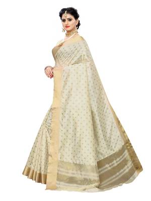 Beige printed chanderi silk saree with blouse 2