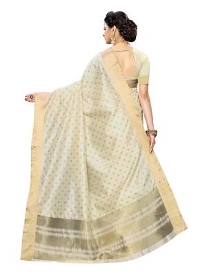 Beige printed chanderi silk saree with blouse 4